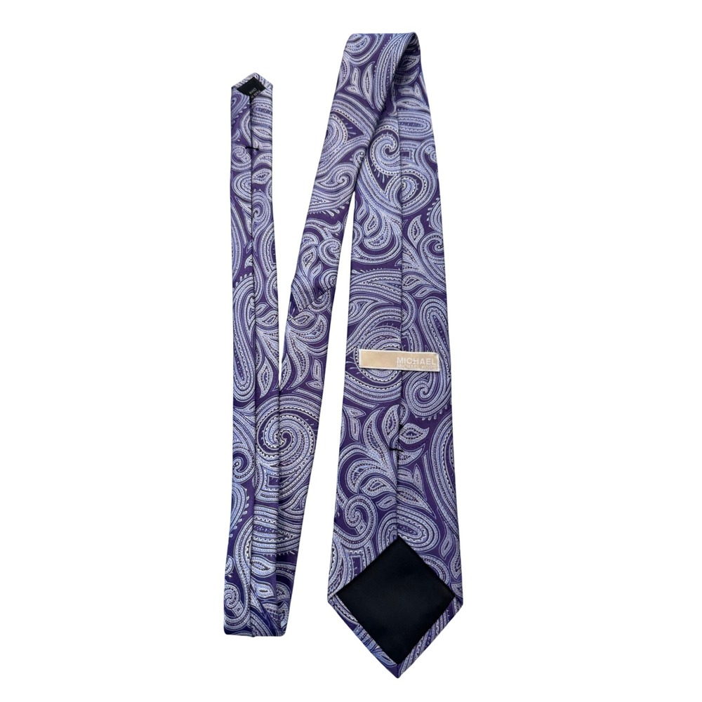 Michael Michael Kors Mens Purple Paisley Silk Necktie Formal Business Tie